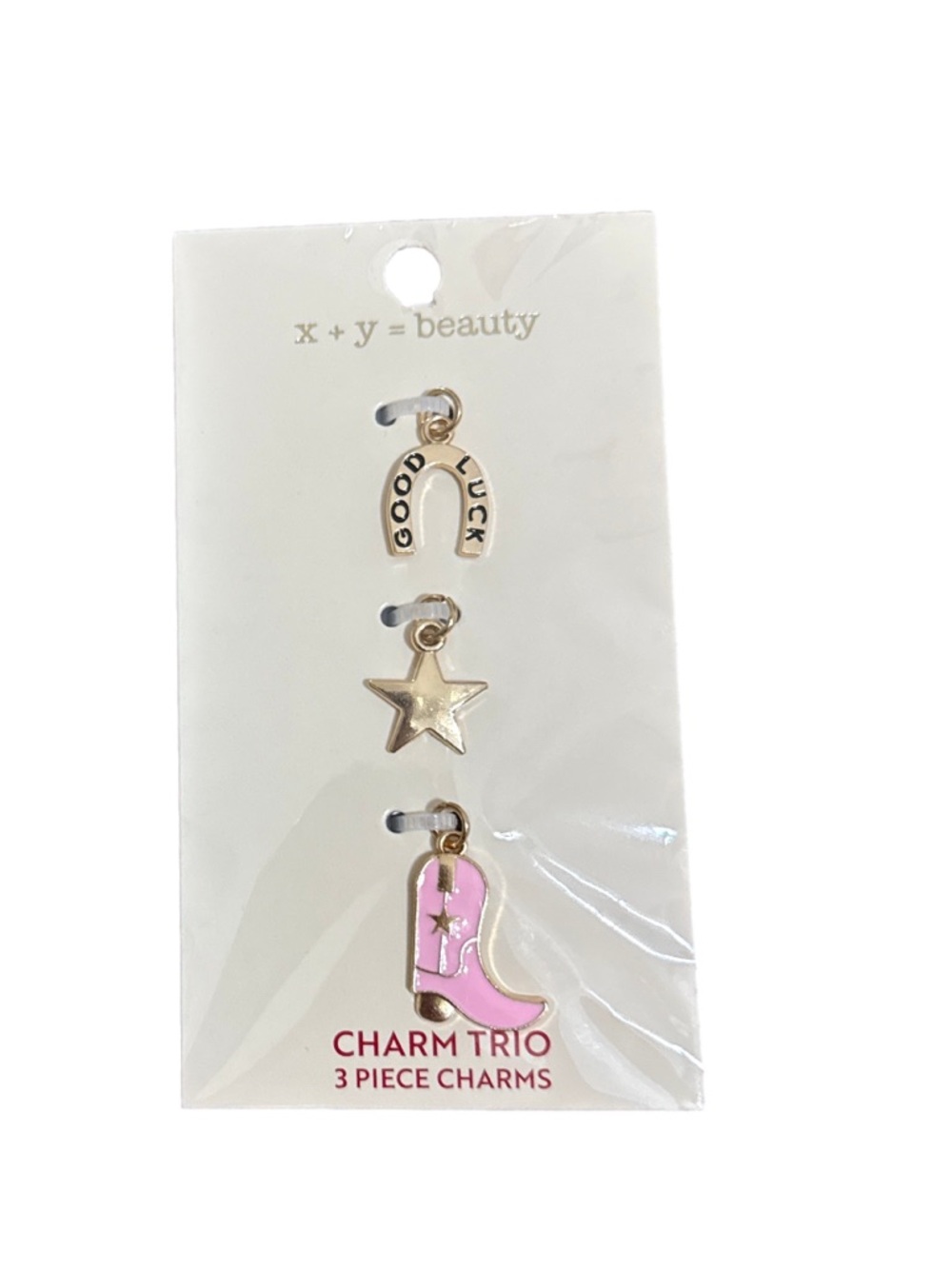 Pink Cowboy Boot Charm Trio - Gold Star & Good Luck Horseshoe